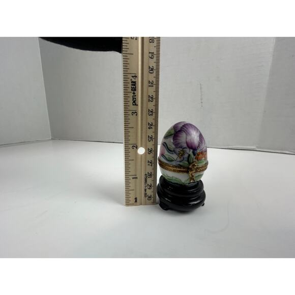 Limoges France Hand Painted Porcelain Trinket Box Egg Purple Floral Richard - Picture 8 of 9